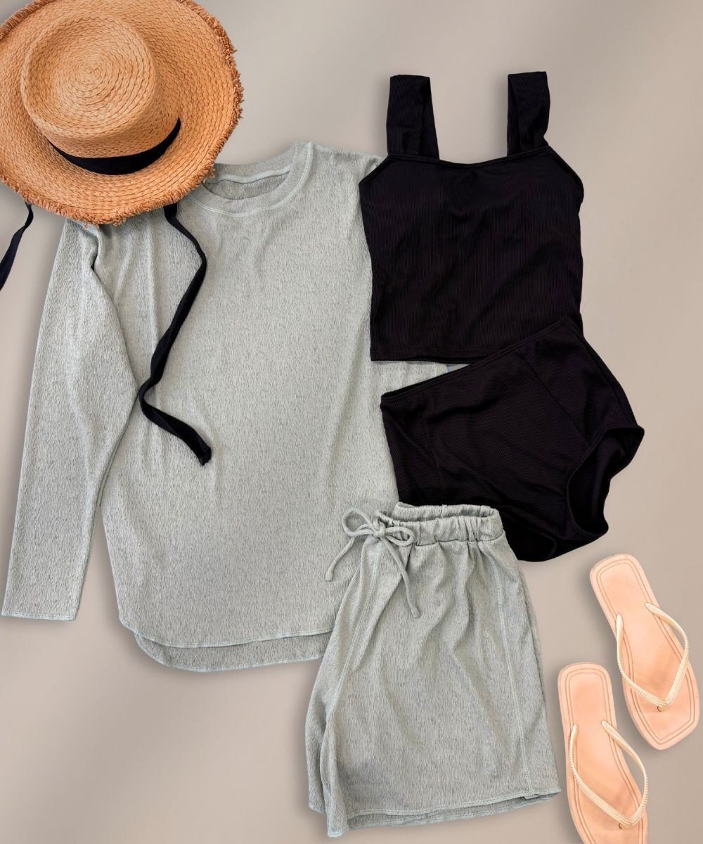 OP／FILA 【Ocean Pacific】シワ加工ラッシュガード付き タンキニデザイン水着4点セット 