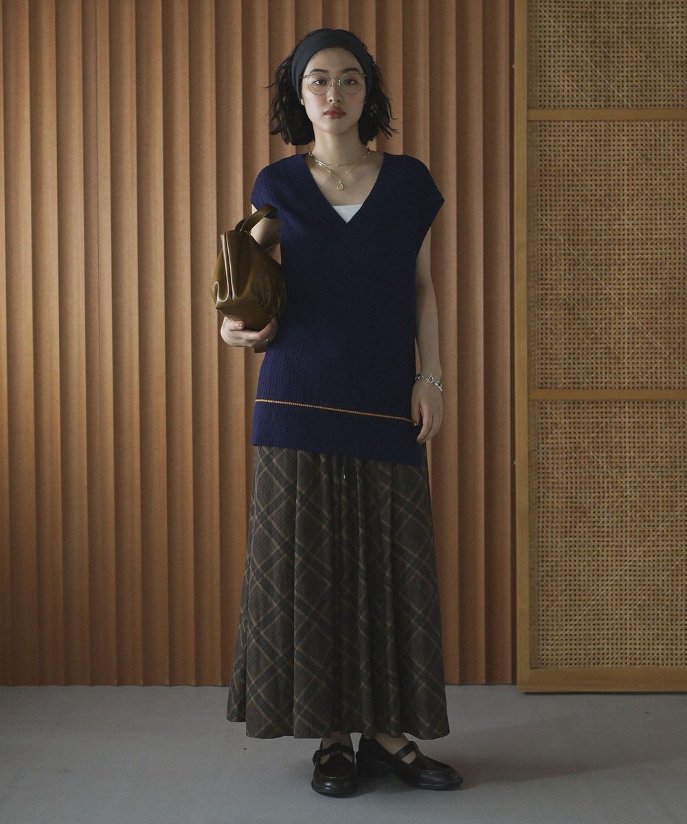 Green Parks 裾ラインケーブルニットベスト 