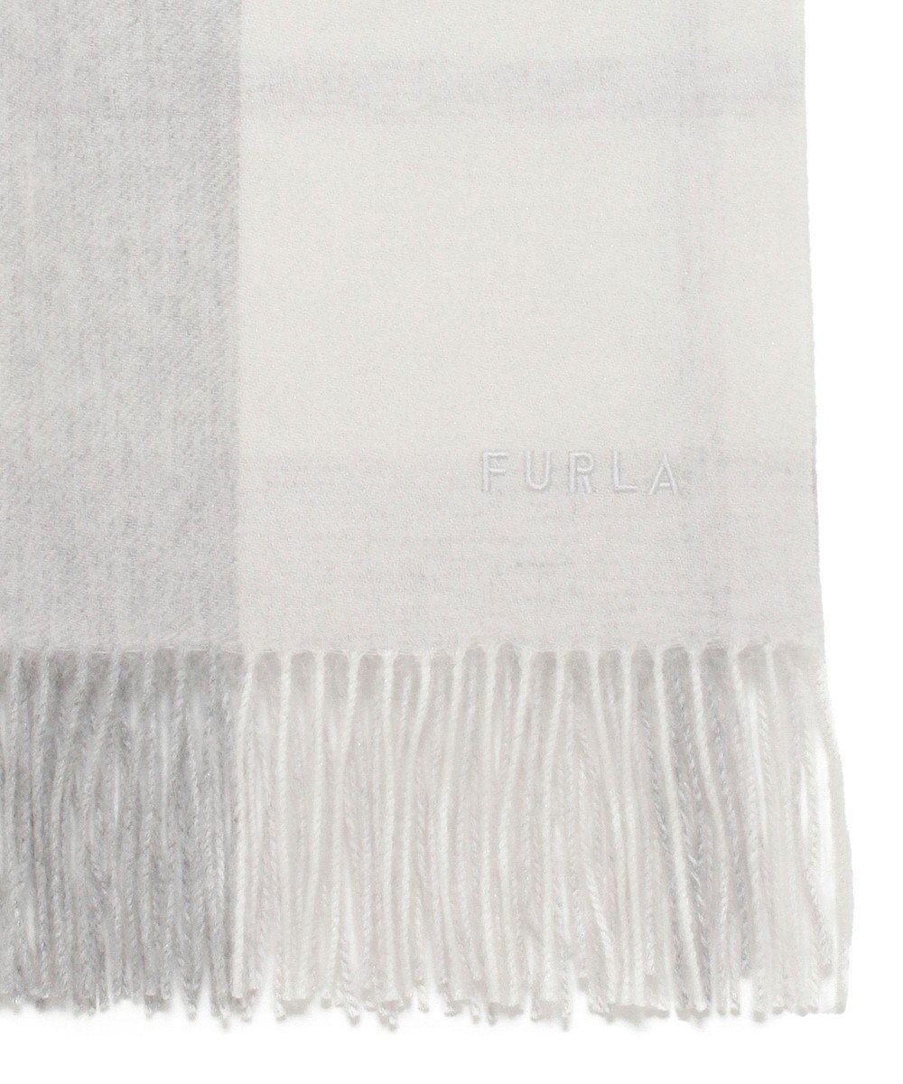 MOONBAT FURLA ウール混ラメ入りブロックチェックストールマフラー／幅50cm 