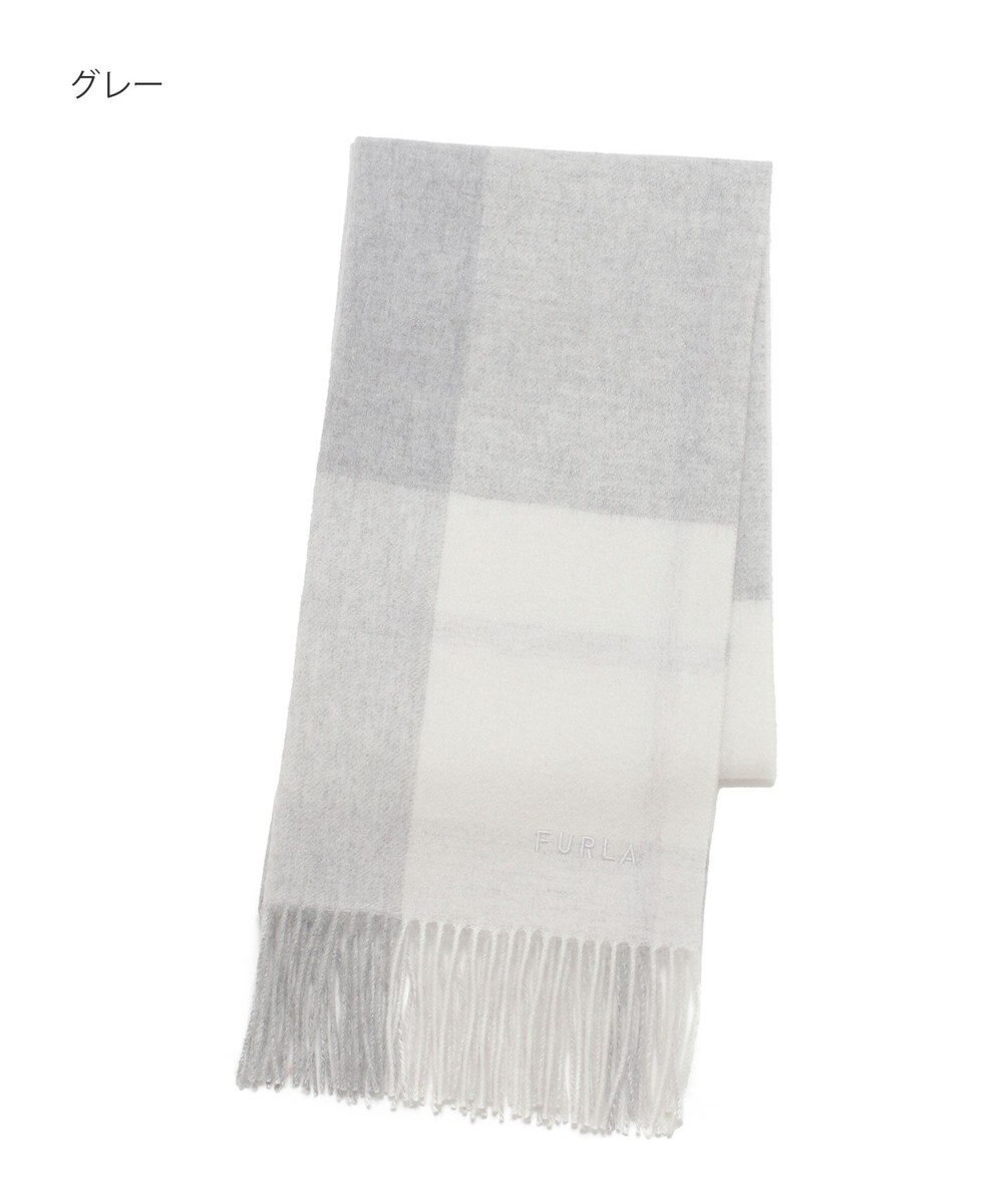 MOONBAT FURLA ウール混ラメ入りブロックチェックストールマフラー／幅50cm 