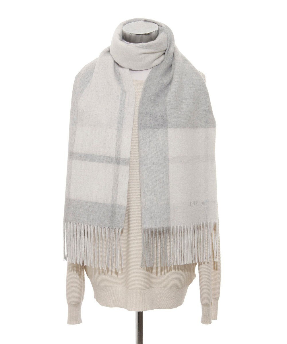 MOONBAT FURLA ウール混ラメ入りブロックチェックストールマフラー／幅50cm 