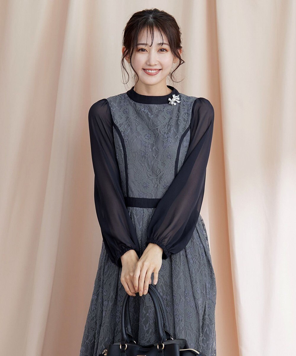 Tiaclasse 【洗える】レースコンビフレアワンピース 