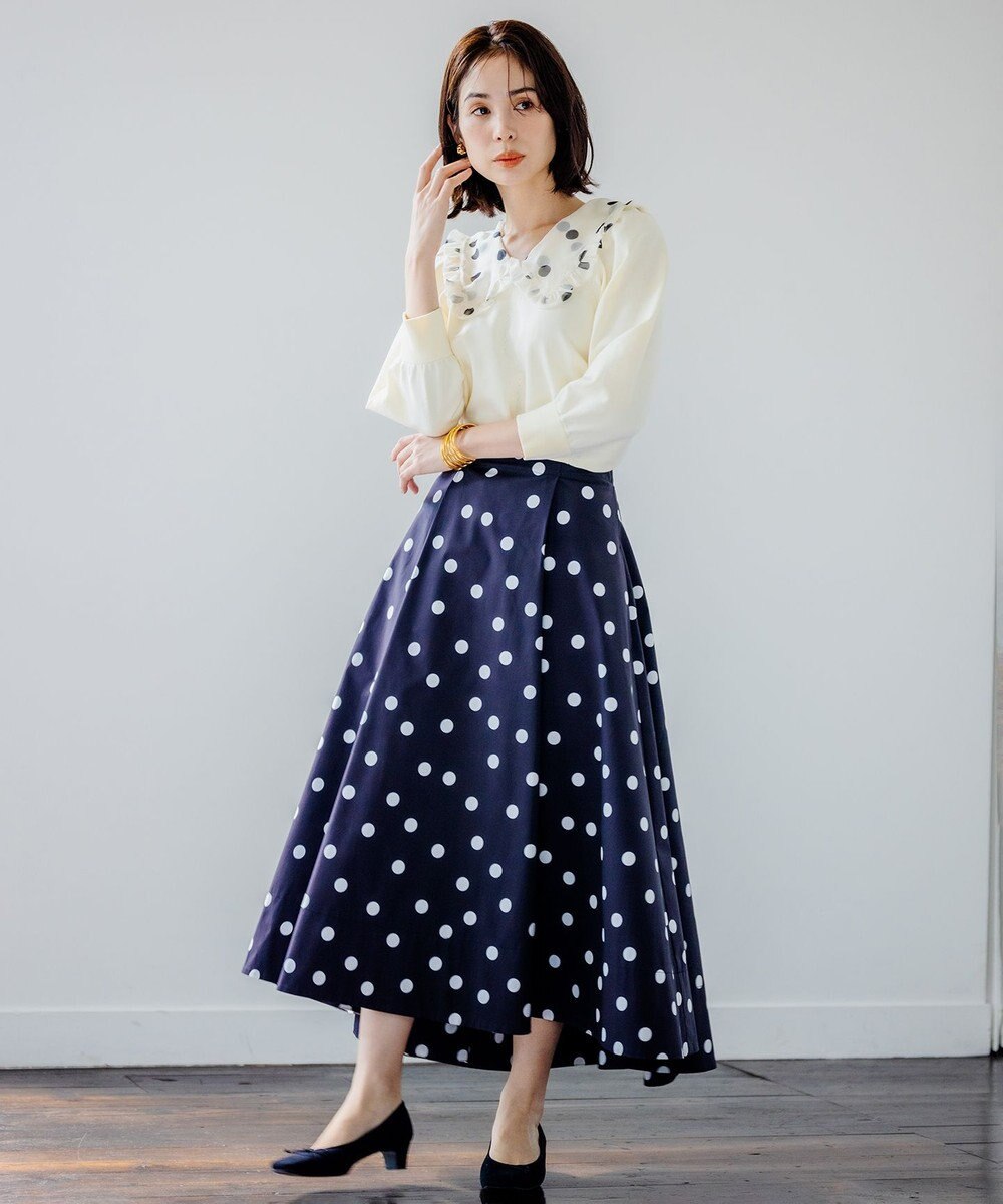 組曲×setsuko sagittaire ストレッチプリントスカート ブラックロングスカート