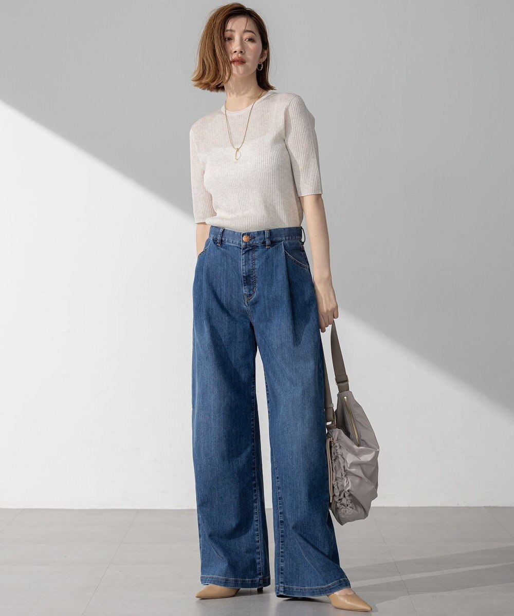 23区 【洗える】シャイニーシアー リブ ニット 