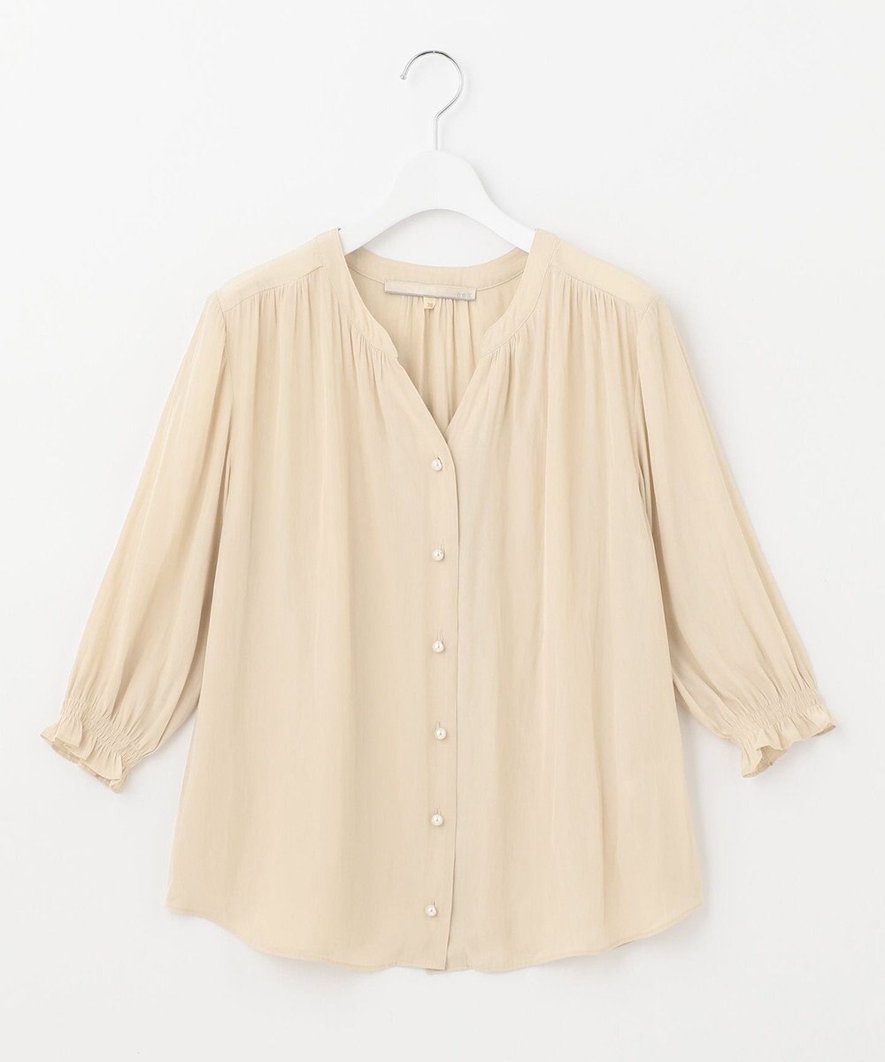 自由区 【WEB限定/セットアップ着用可/洗える】ブライトサテンライト Vネックブラウス 