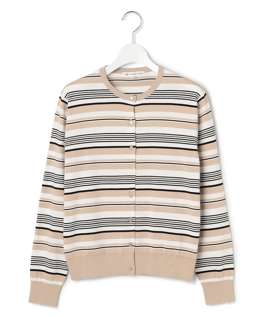 23区 【洗える】プレミアムビオコットン マルチボーダー カーディガン 