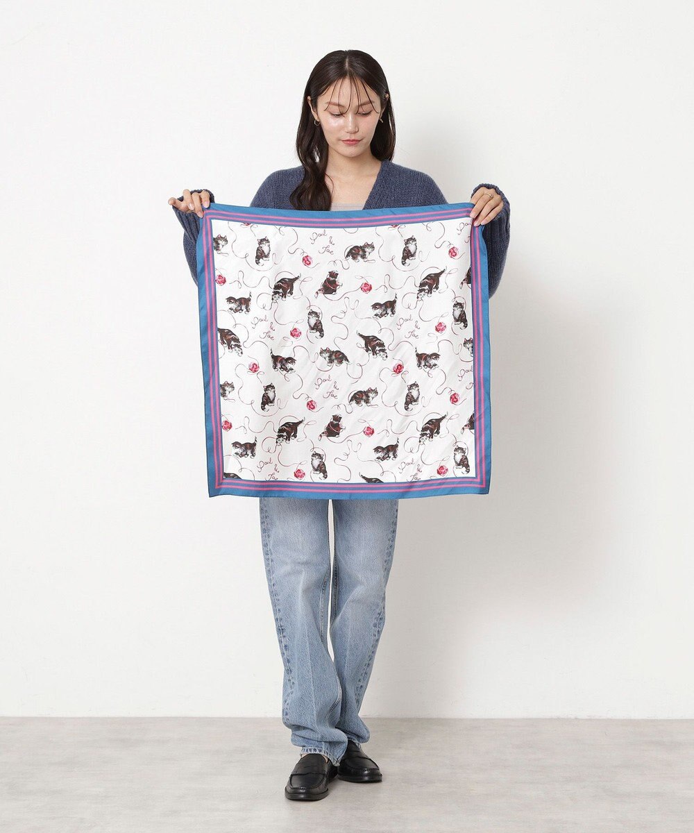 MOONBAT PAUL&JOE ACCESSOIRES(ポール & ジョー) シルクスカーフ 空 オーステルリッツ記念柱 ネコと毛糸 気球 65cm×65cm 手洗いOK 