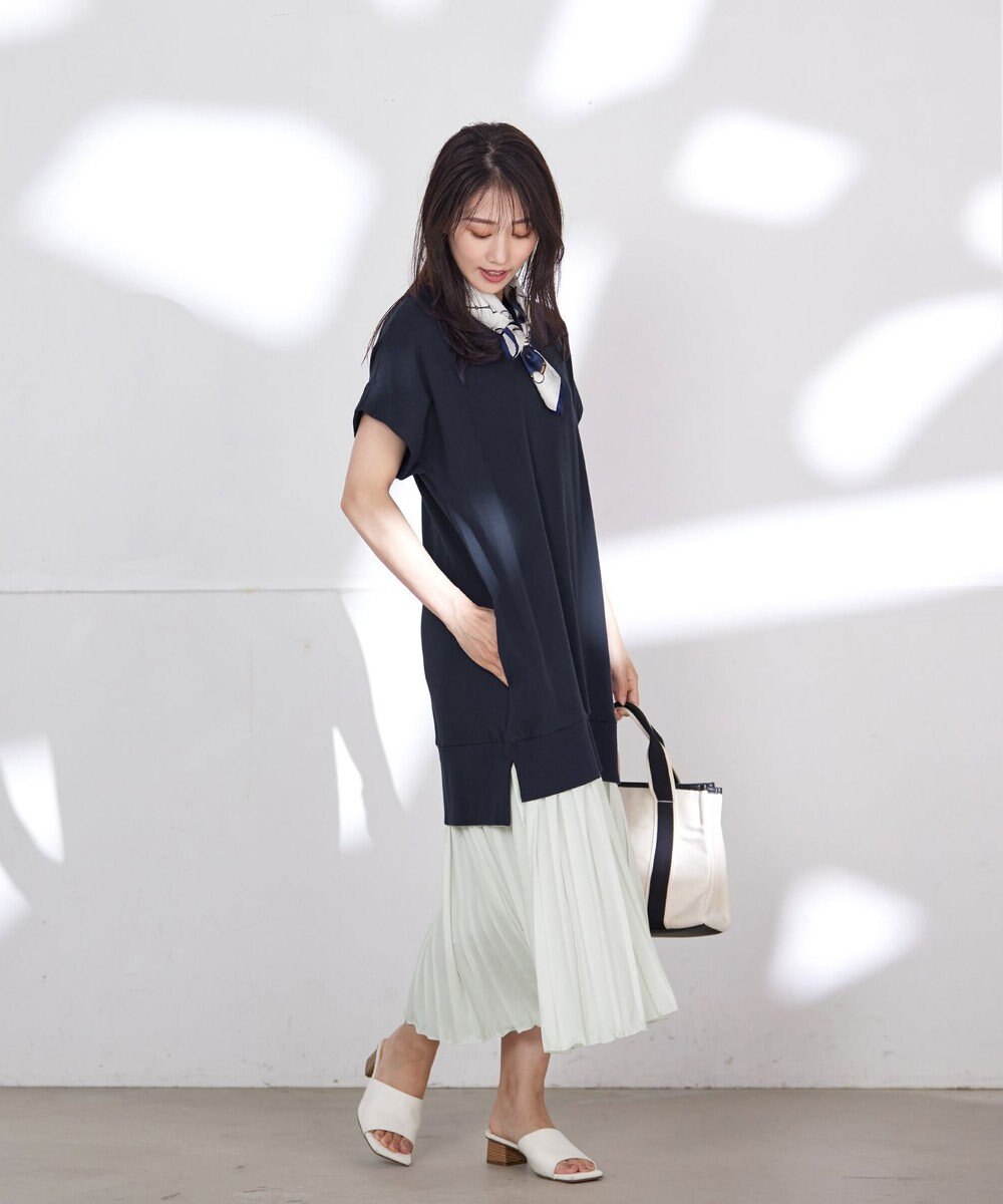 Tiaclasse 【洗える】裏毛プリーツコンビワンピース 