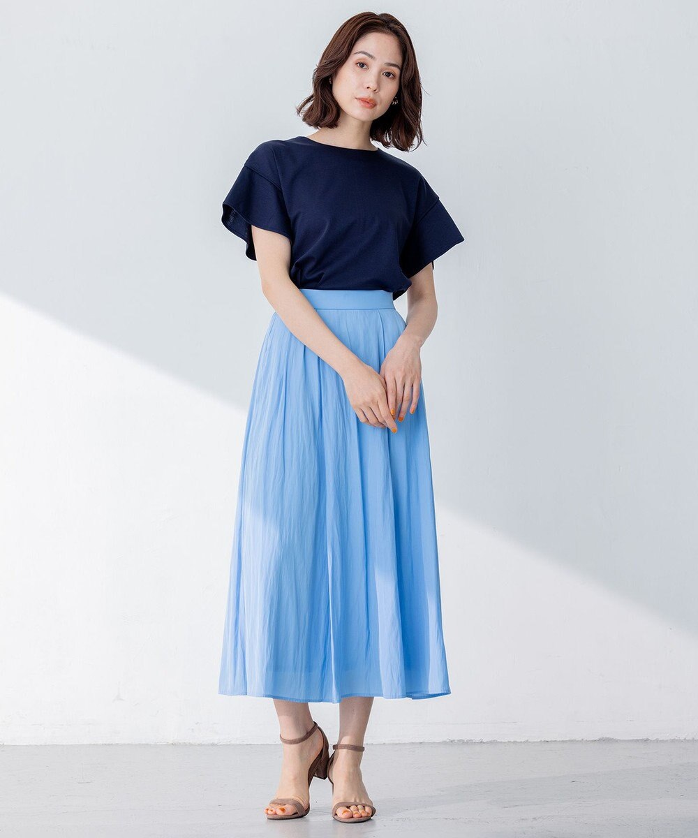 組曲 L 【洗える】シルケットポンチ フリルスリーブ カットソー 