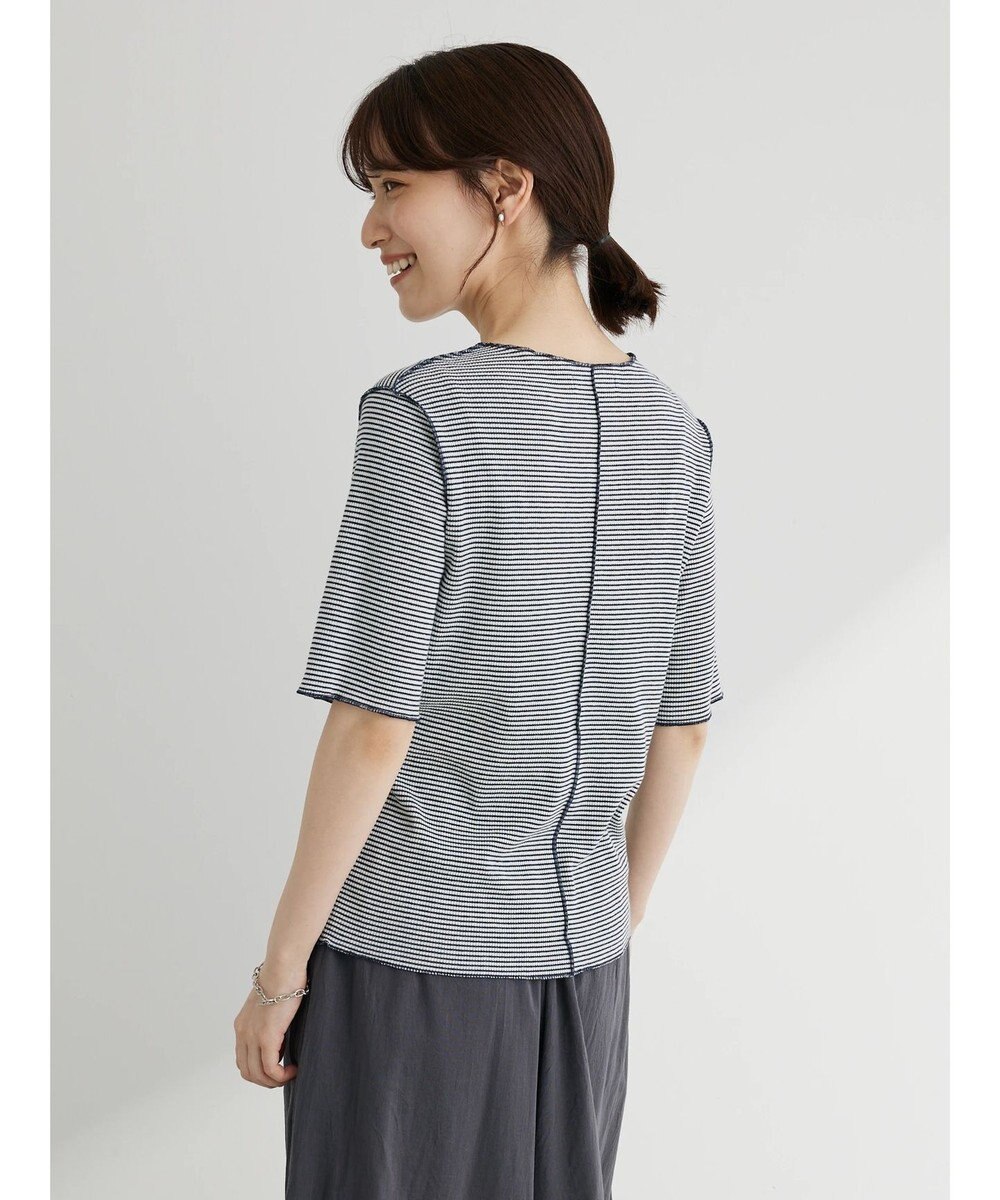 Green Parks メローリブ５分袖ボーダープルオーバー 