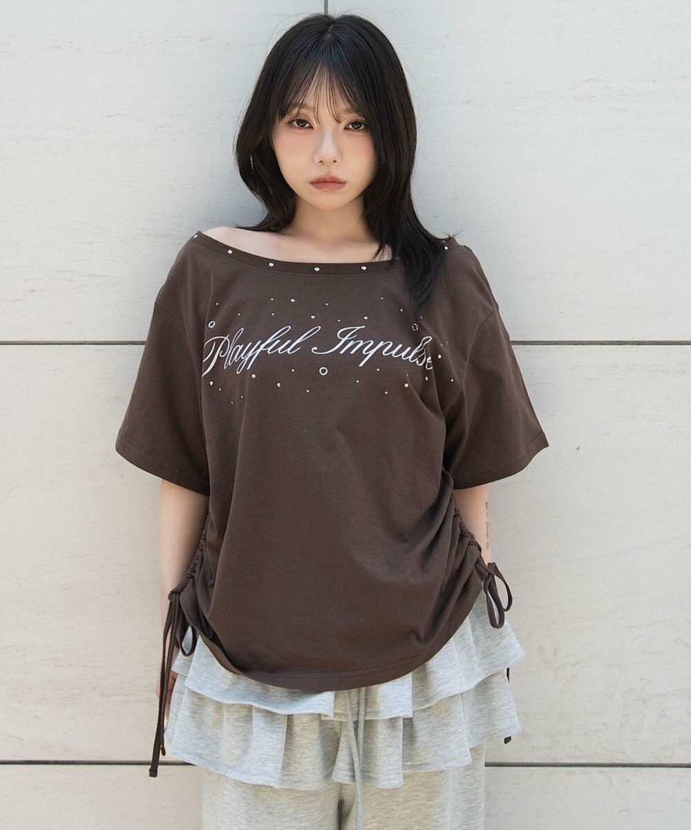 WEGO サイドドロストオフショルグラフィックT 