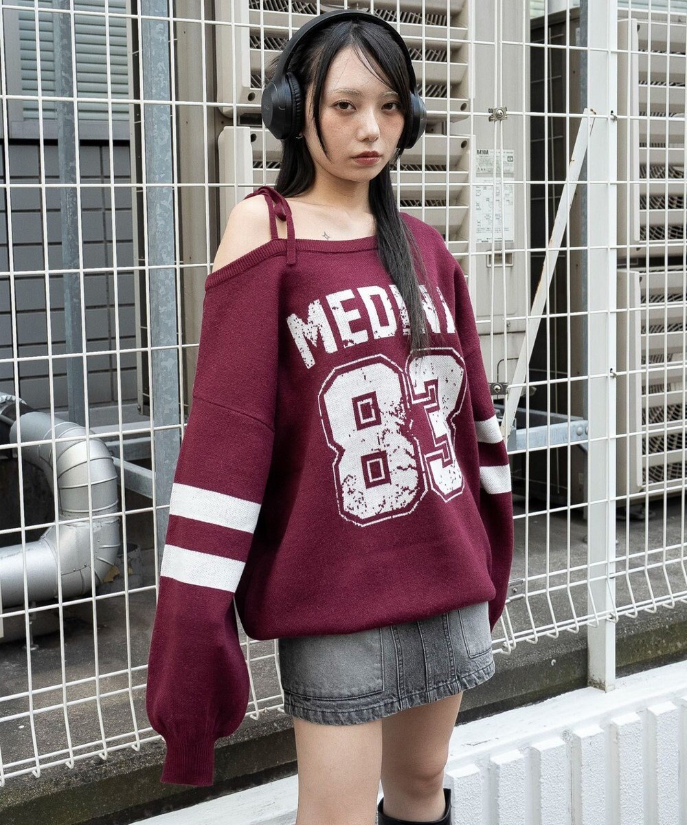 WEGO 【2025年秋冬新作】2WAYグラフィックワンショルBIGニット 