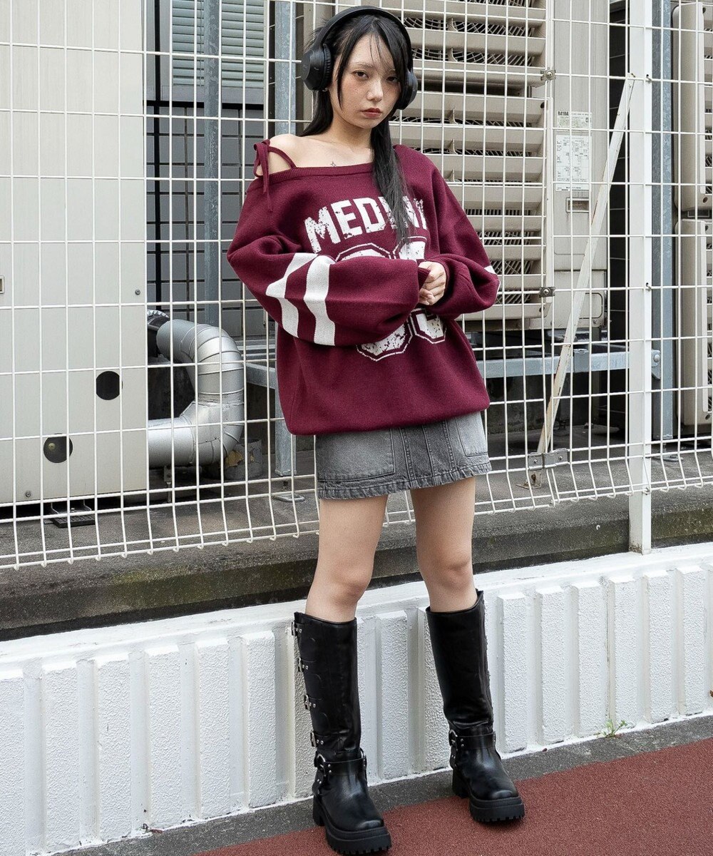 WEGO 【2025年秋冬新作】2WAYグラフィックワンショルBIGニット 