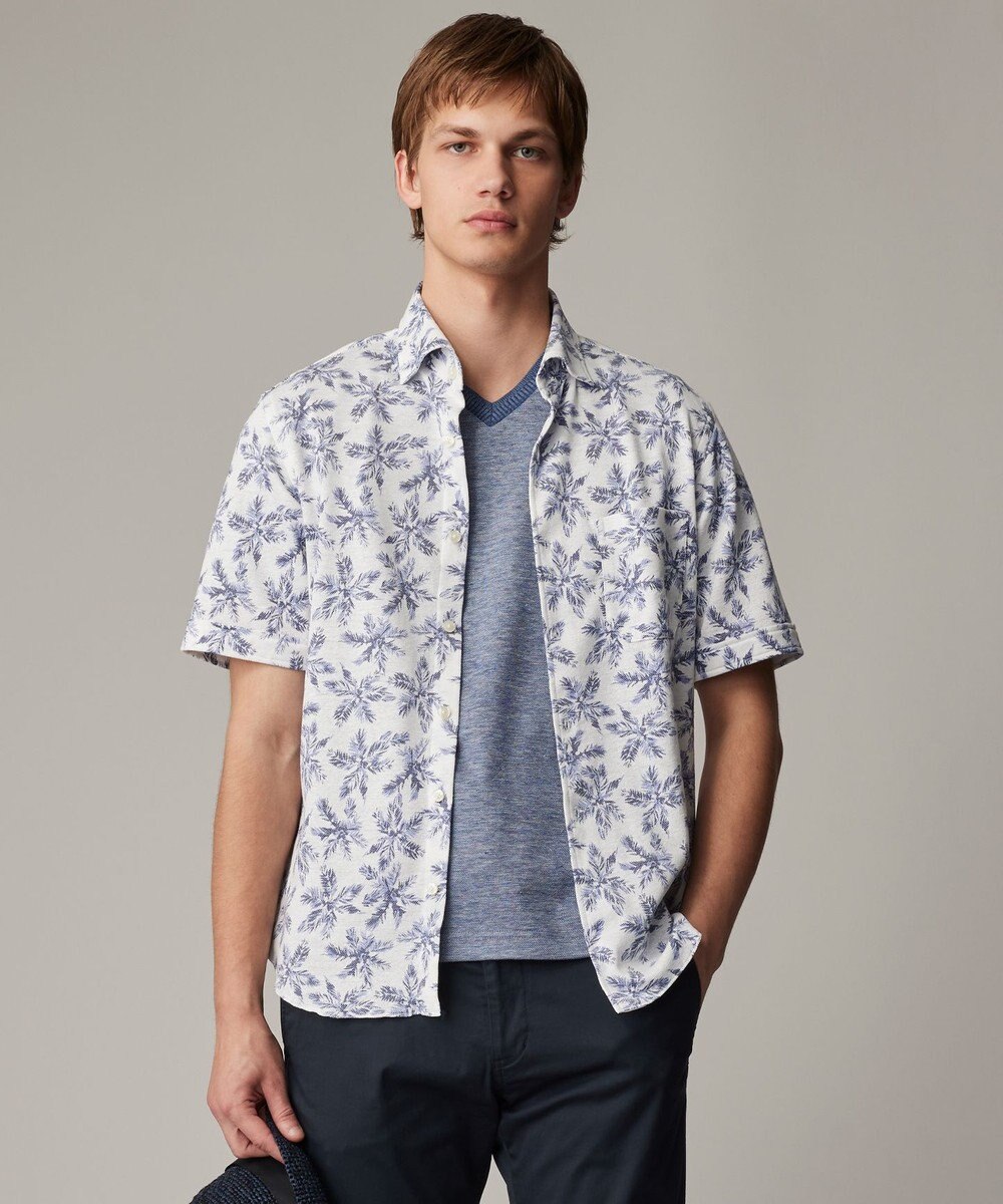 JOSEPH ABBOUD 【吸水速乾/ストレッチ/ノルマンディーリネン】リネンハニカム プリントジャージー シャツ 