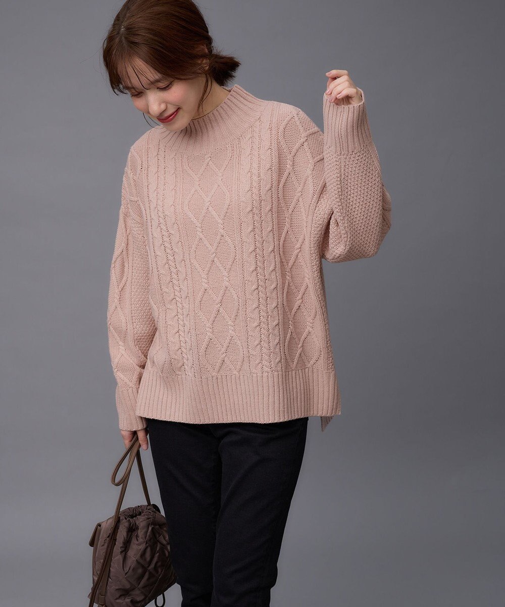 ANY 【6色展開】ソフトアクリルハイネックケーブルニット 