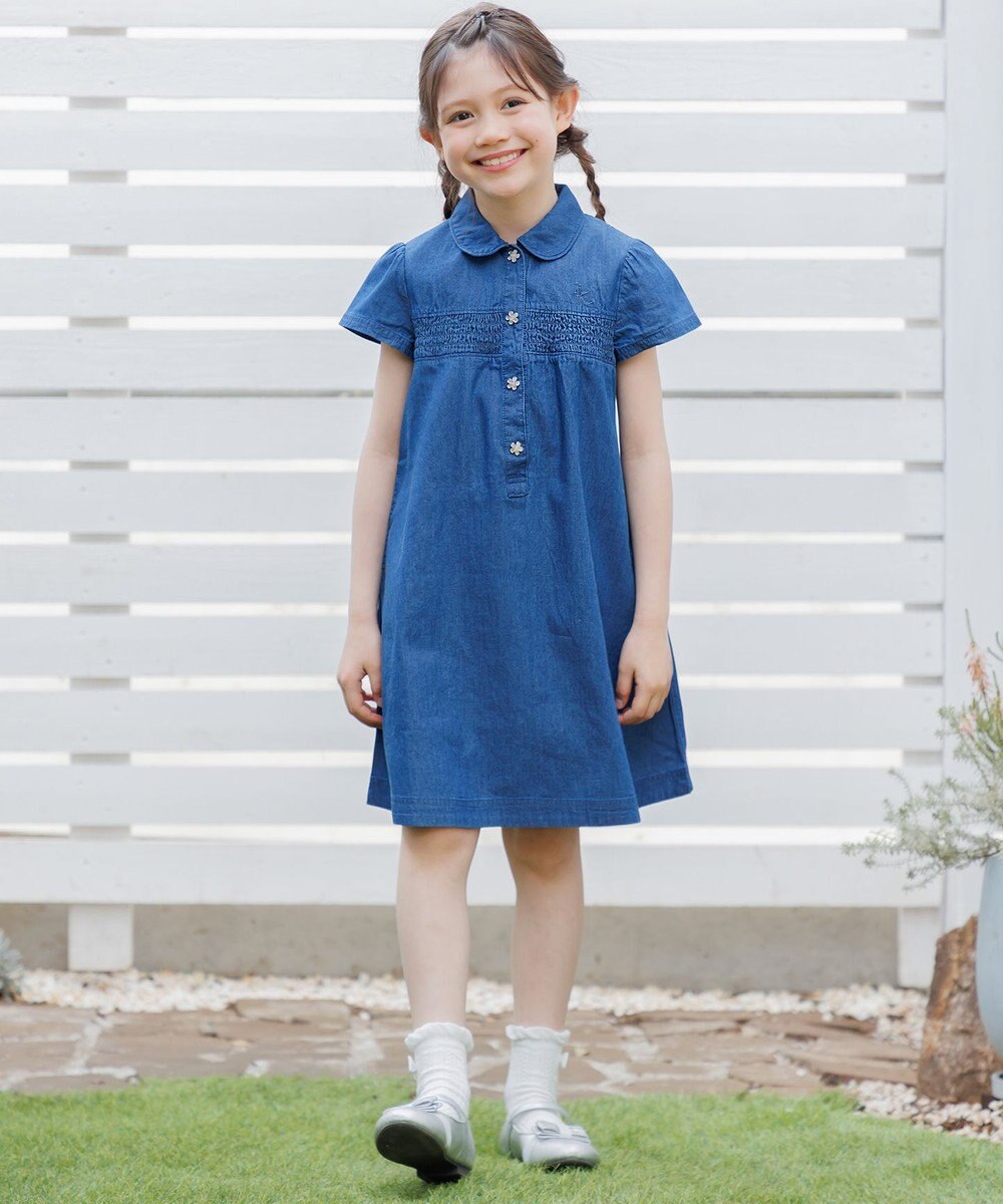 組曲 KIDS 【150-160㎝】 フラワーボタンデニムワンピース 