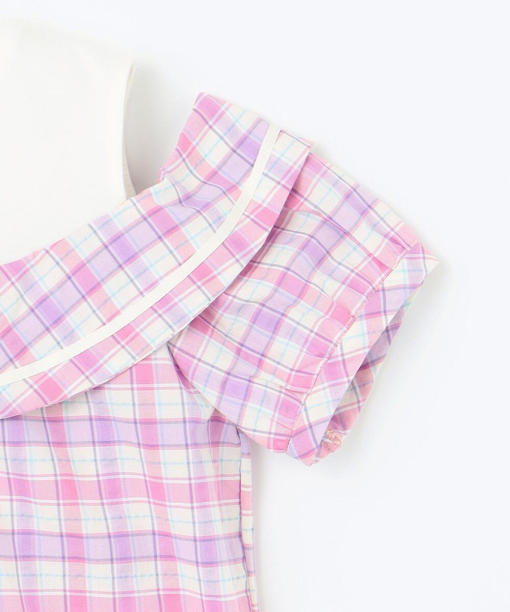 ANY KIDS チェック オフショルダー ブラウス 