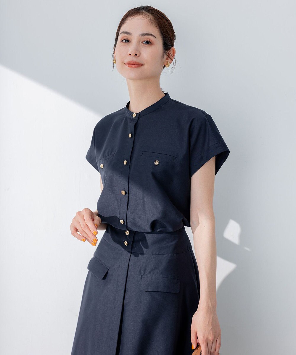 組曲 【洗える・涼感】シアーボイルバンドカラー ブラウス 