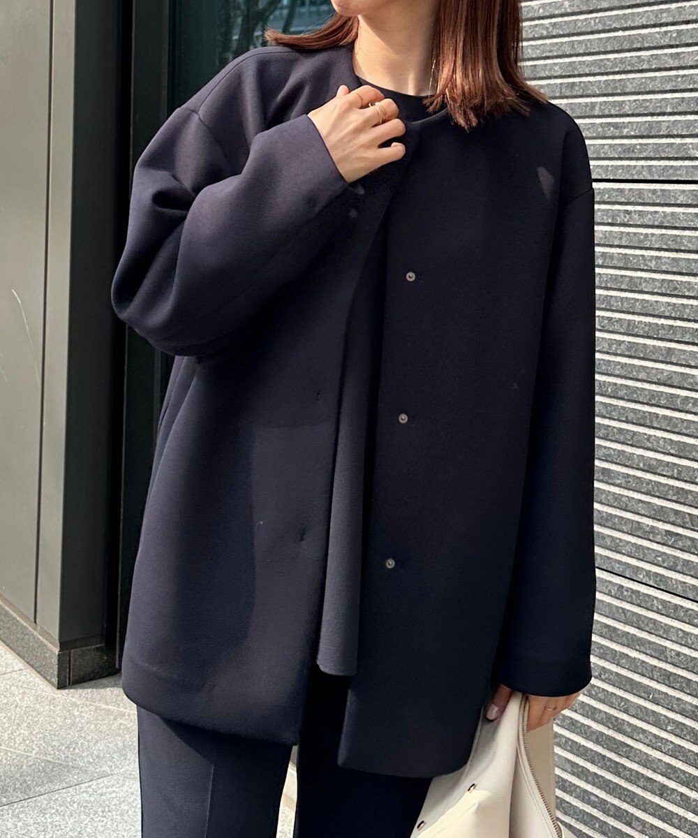 UNFILO 【洗える/シワになりにくい】ダブルフェイスジャージー　ノーカラー 