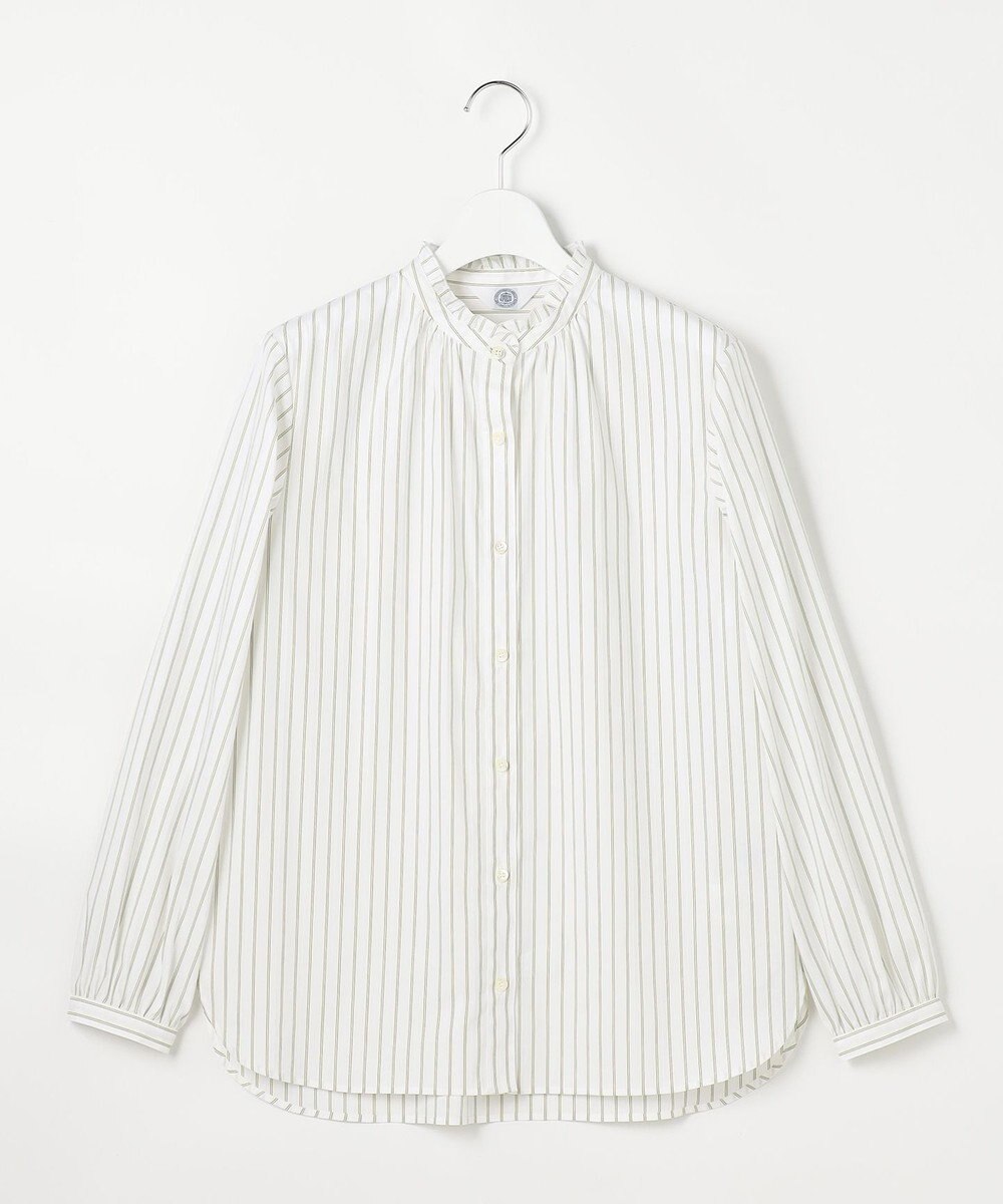 J.PRESS LADIES L BEZコットンナイロン ストライプ フリル襟 ブラウス 