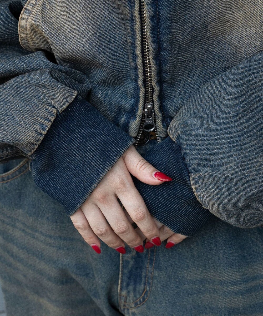 WEGO ファーフードデニムショートブルゾン 