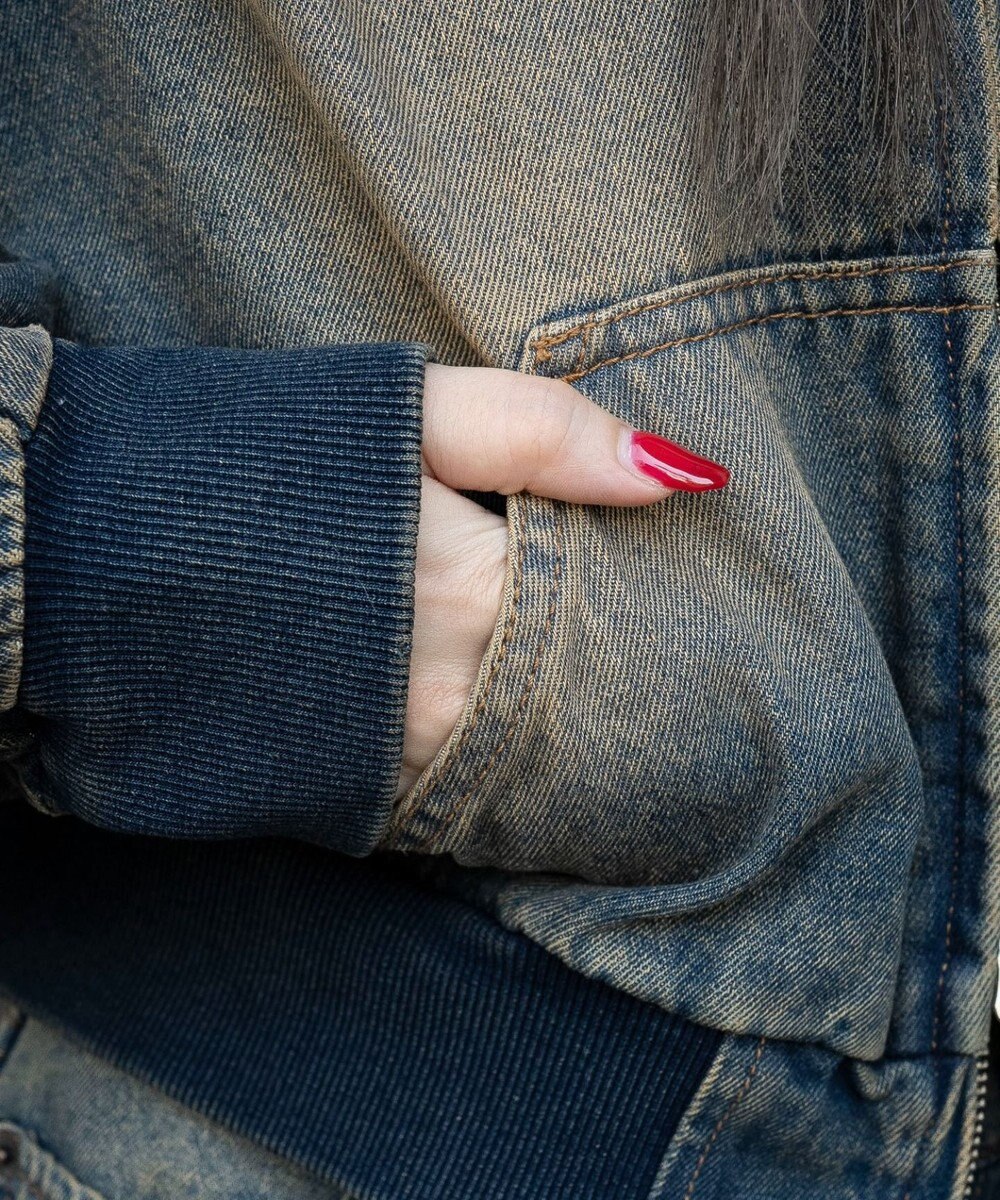 WEGO ファーフードデニムショートブルゾン 