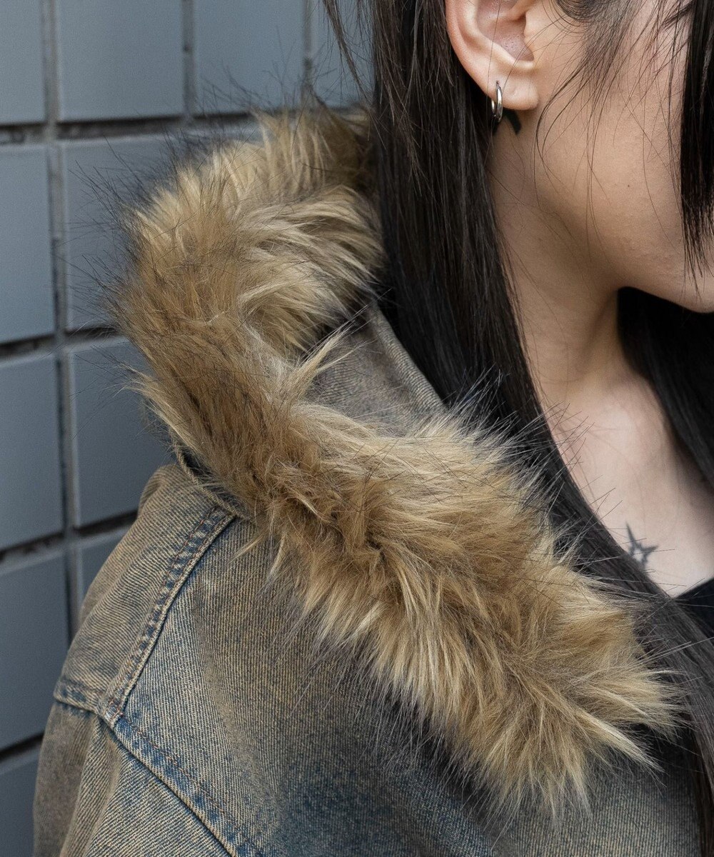 WEGO ファーフードデニムショートブルゾン 