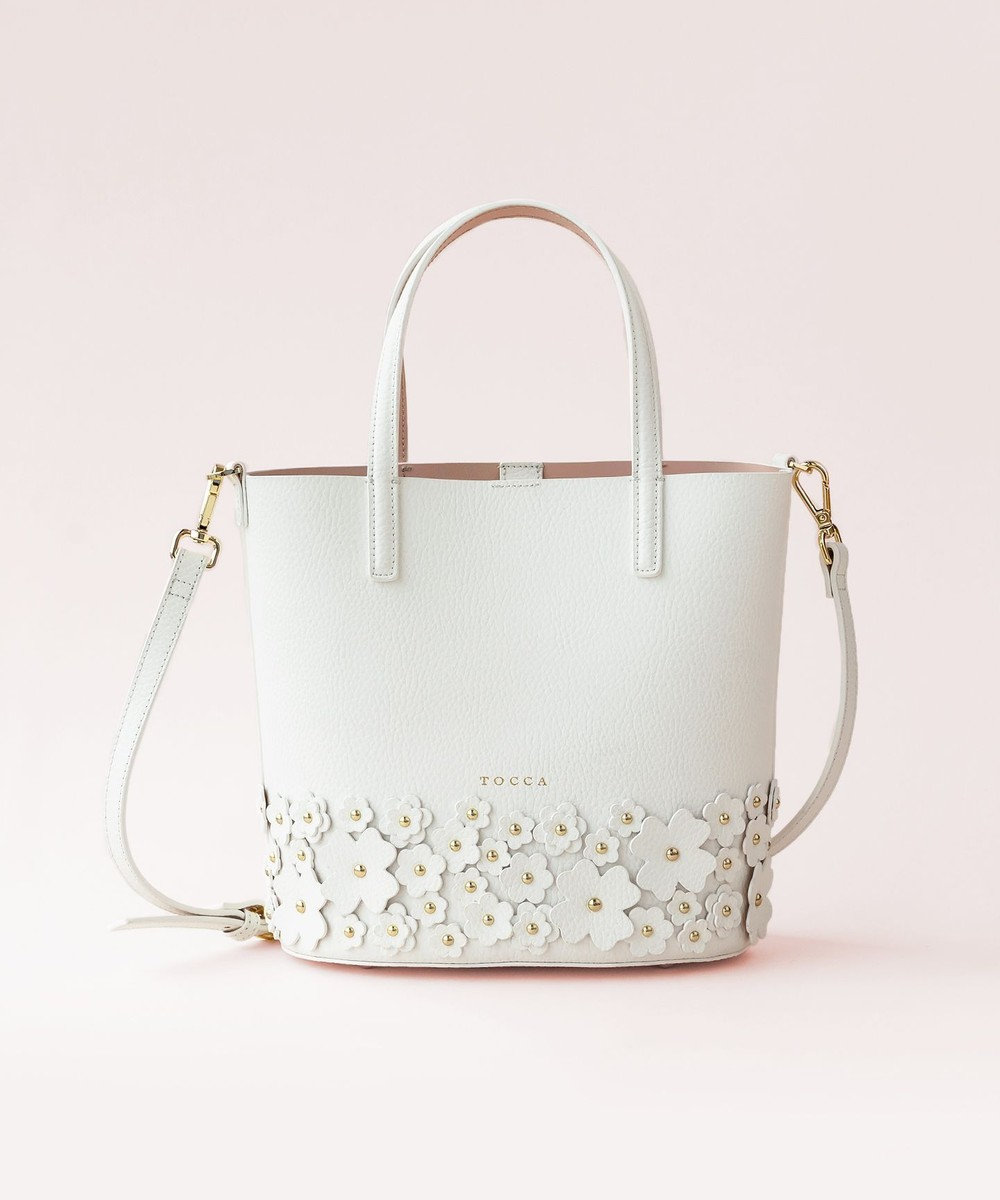 TOCCA GARDEN FLOWER LEATHER TOTE レザートート ホワイト系