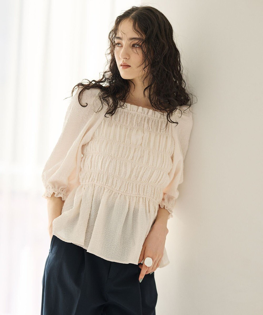 #Newans 2WAYシャーリングペプラムブラウス 