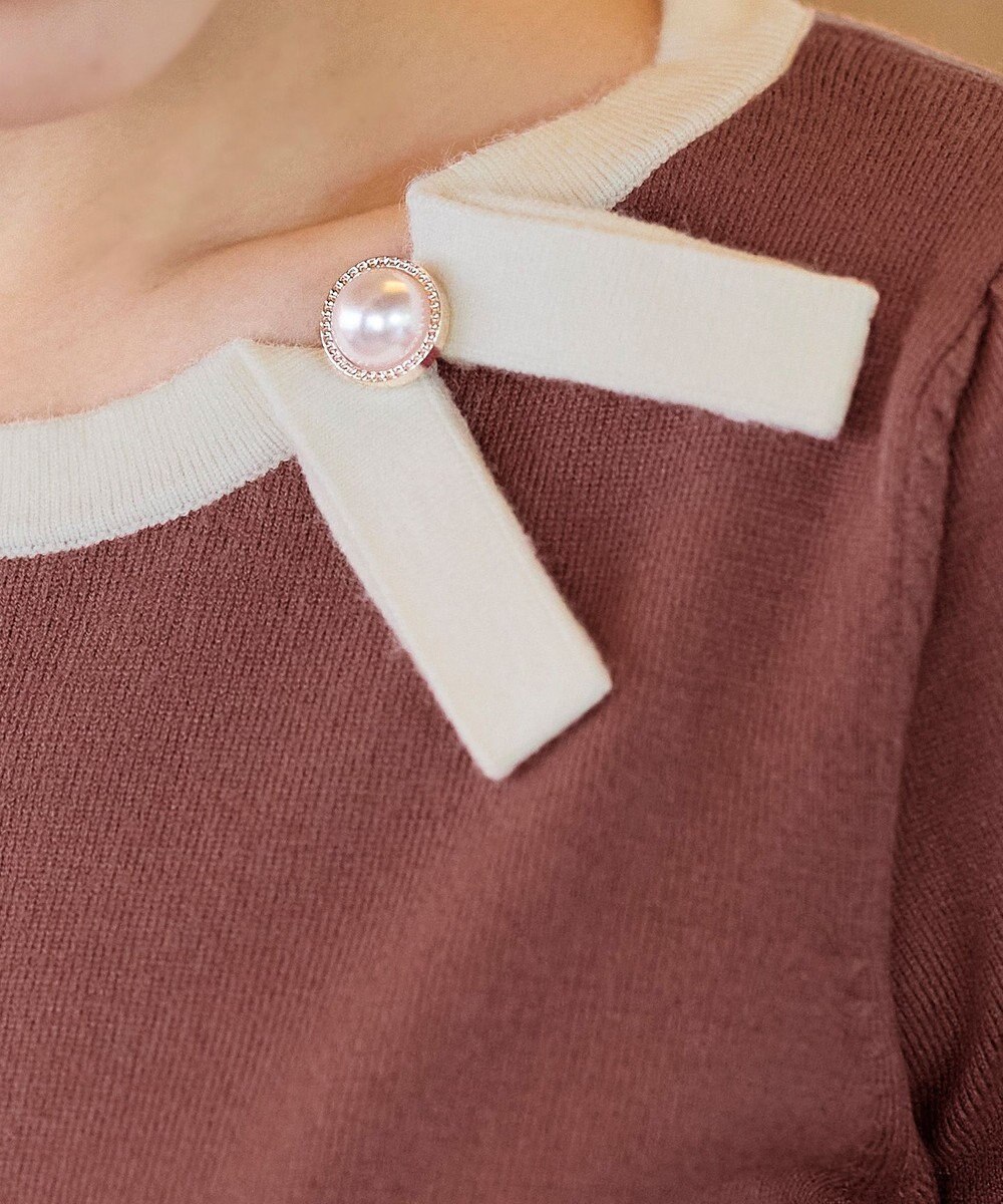 Tiaclasse 【洗える】リボン衿配色ニットワンピース 