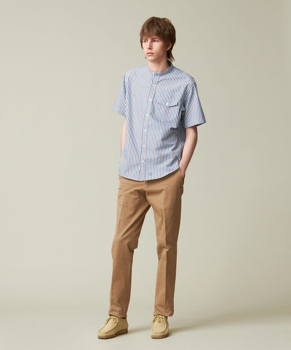 J.PRESS MEN 【クールマックス】サッカー マルチストライプ バンドカラーシャツ 