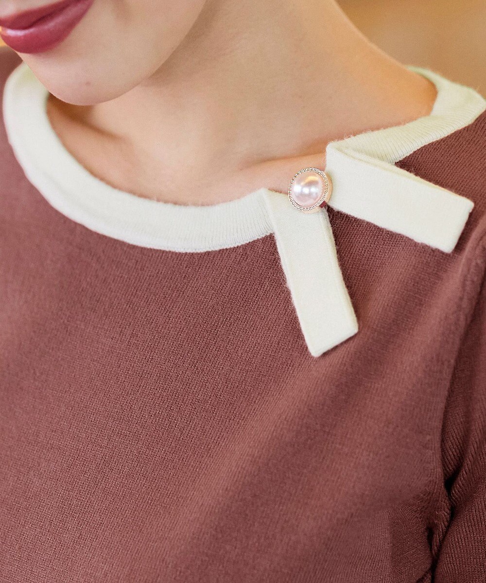 Tiaclasse 【洗える】リボン衿配色ニットワンピース 