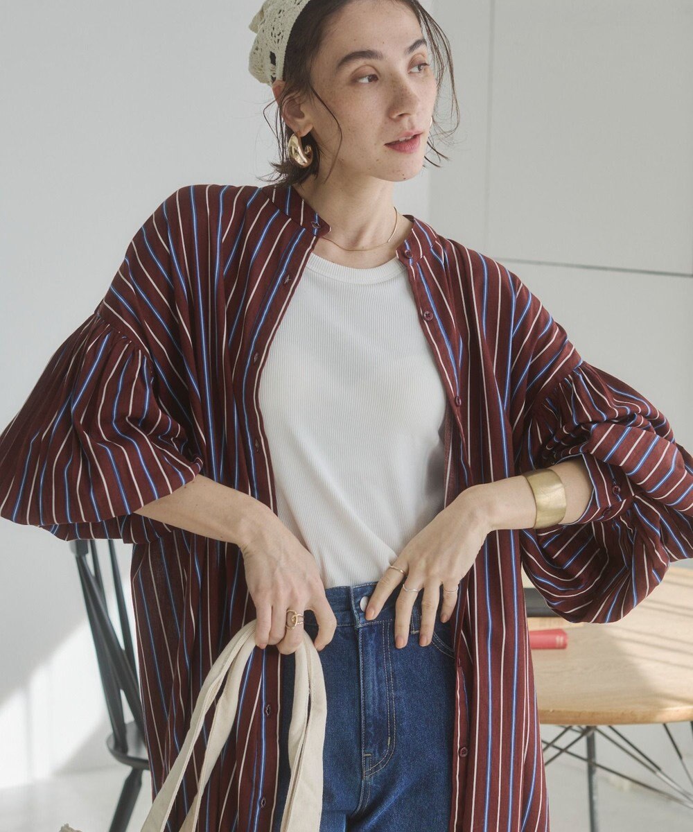 WEGO 【ANGIE VINTAGE】ボリュームスリーブ バンドカラー シャツワンピース 