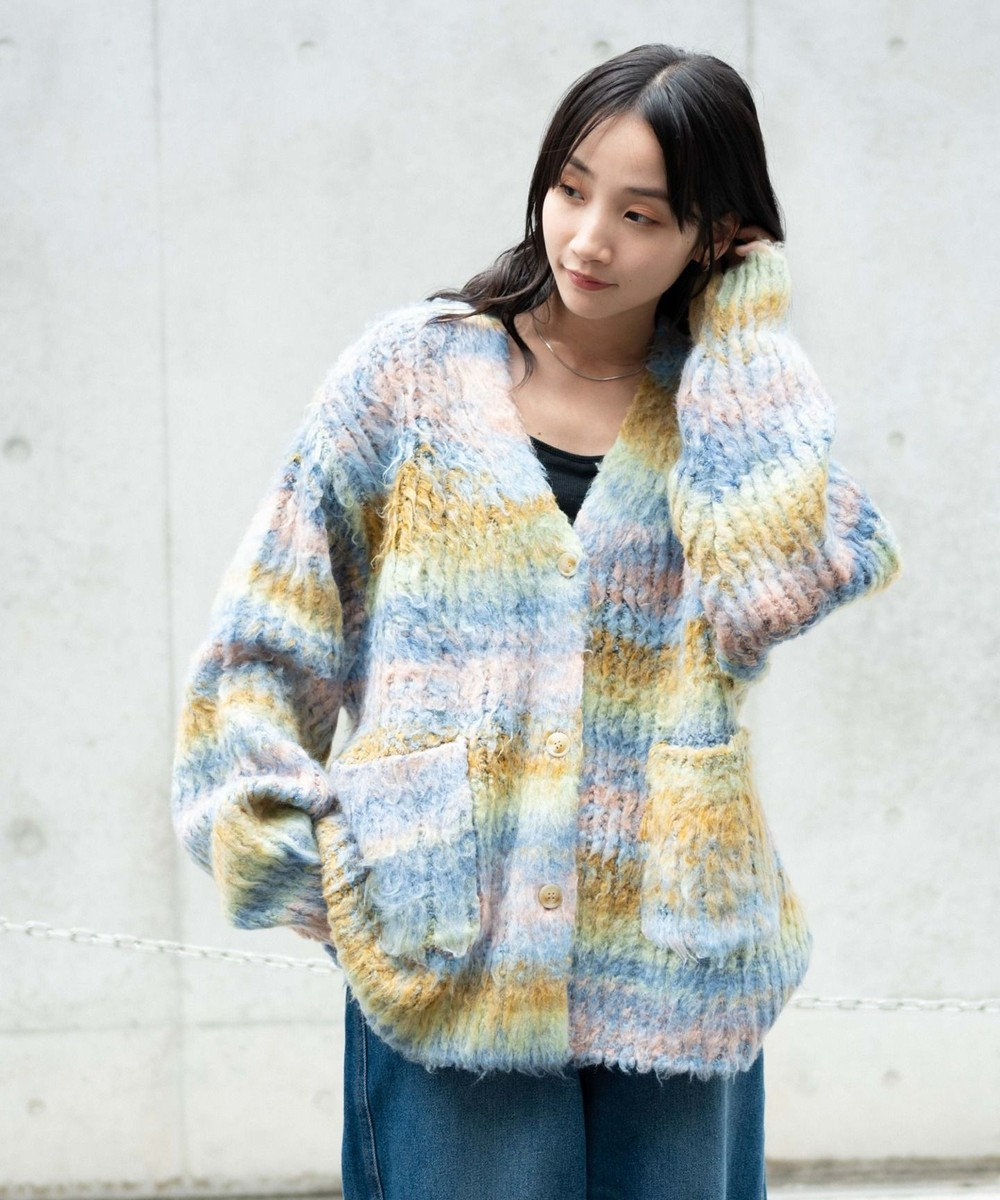 マルチボーダーブラッシュニットカーデ / WEGO | ファッション通販