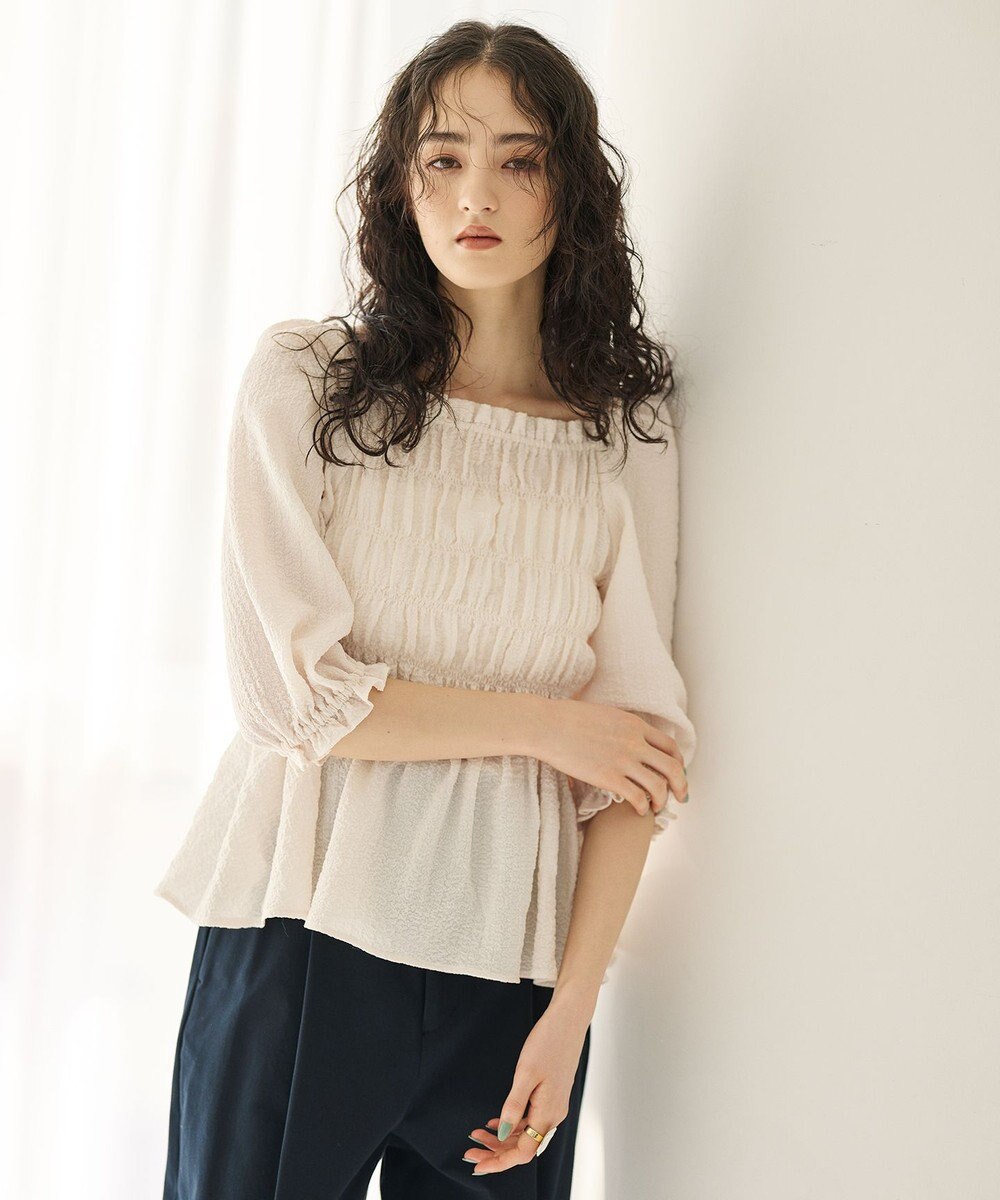 #Newans 2WAYシャーリングペプラムブラウス 