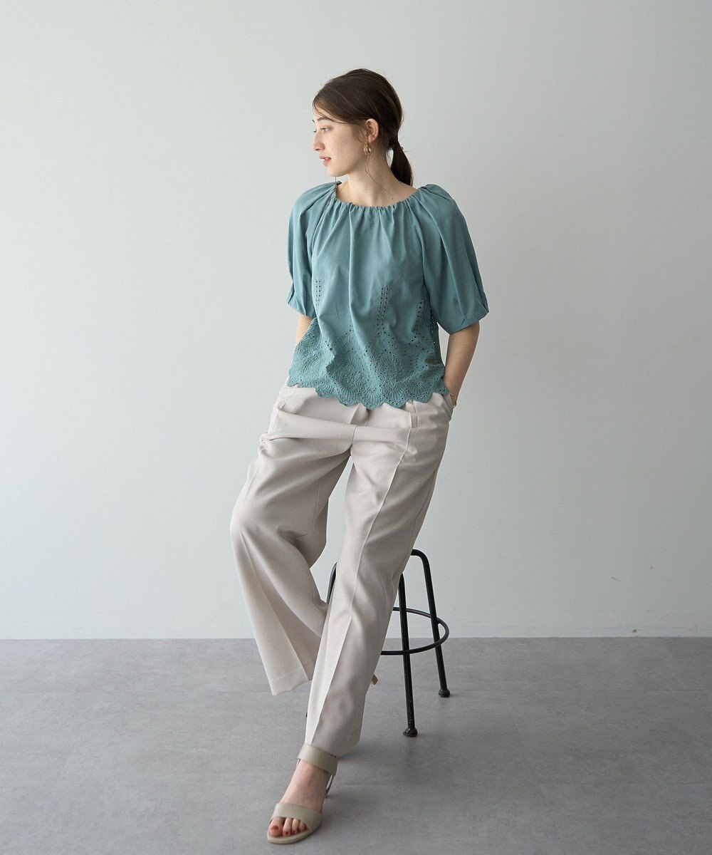 YECCA VECCA アイレット刺繍タックスリーブブラウス 