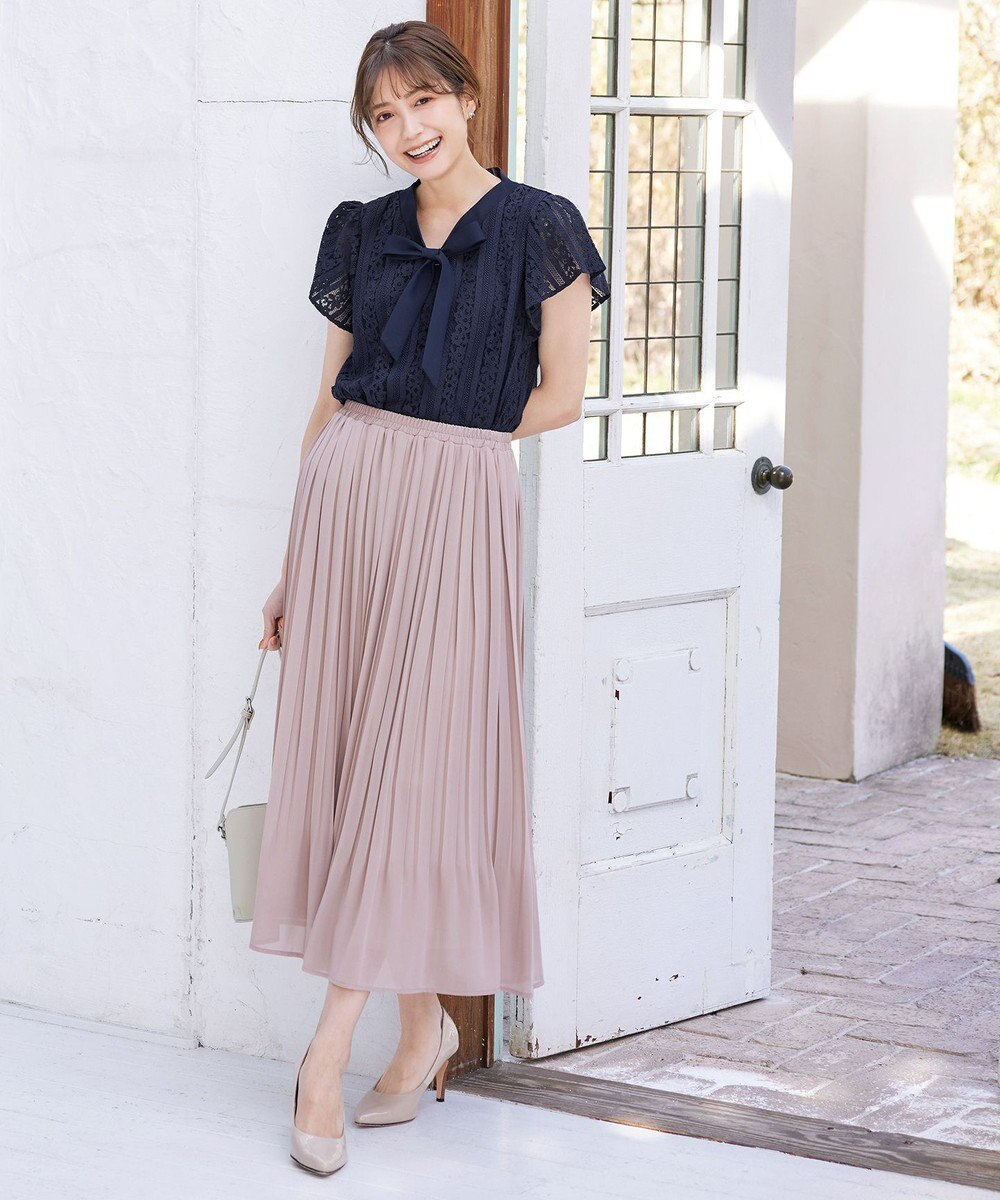 Tiaclasse 【洗える】幅広く活躍が期待できるボウタイレースブラウス 