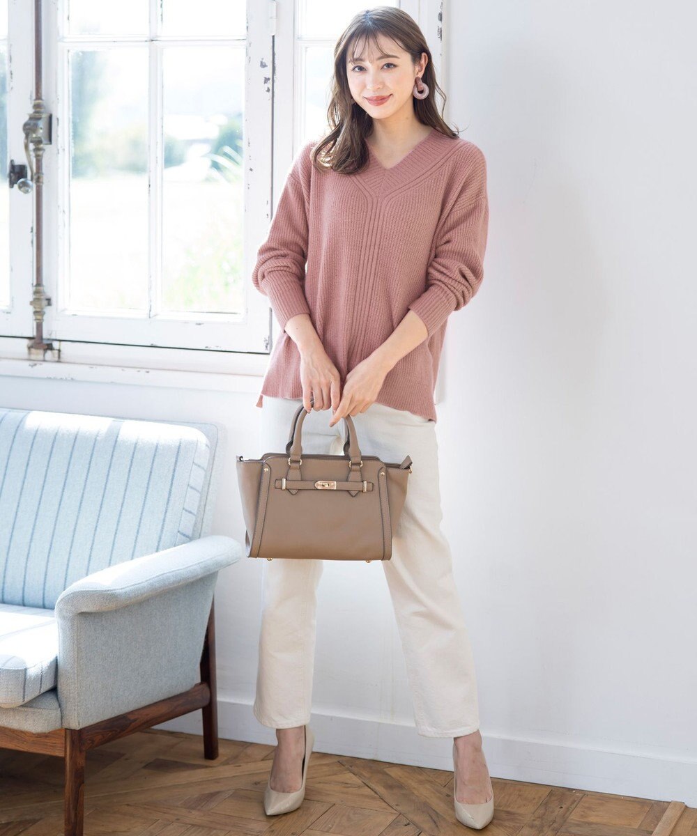 Tiaclasse L 【洗える】Vネック起毛ニットトップス 