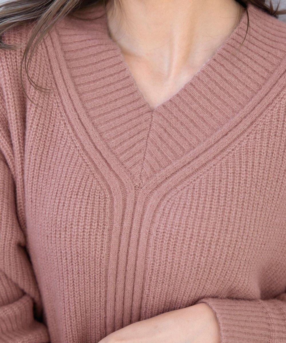 Tiaclasse L 【洗える】Vネック起毛ニットトップス 