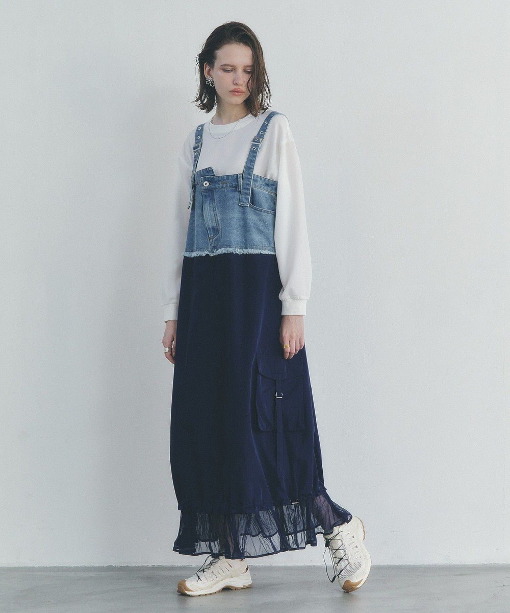 YECCA VECCA デニムMIXデザインサロペット 