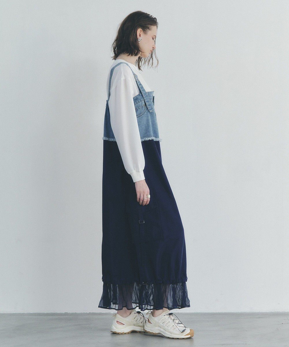 YECCA VECCA デニムMIXデザインサロペット 