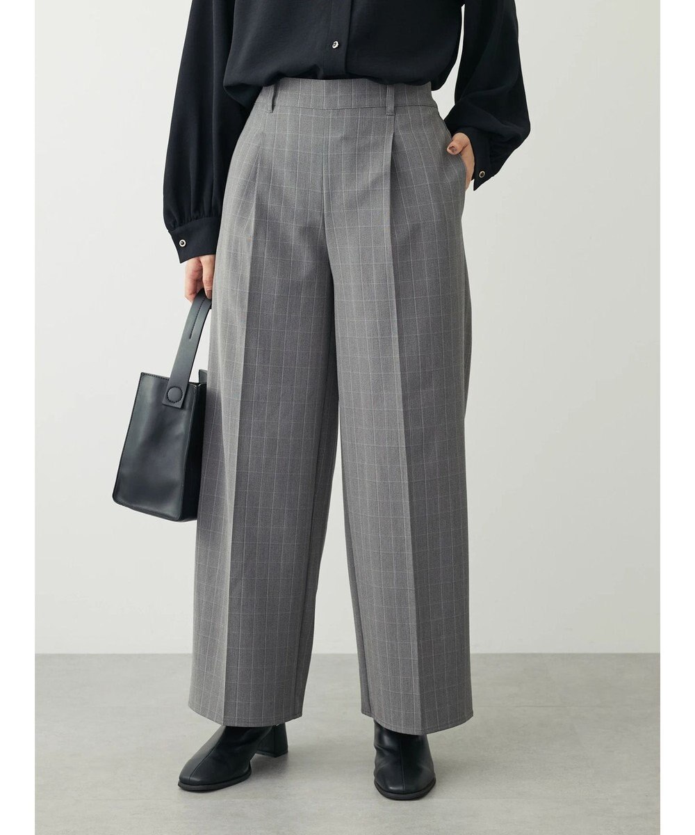 Green Parks きれいシルエットチェックワイドパンツ 
