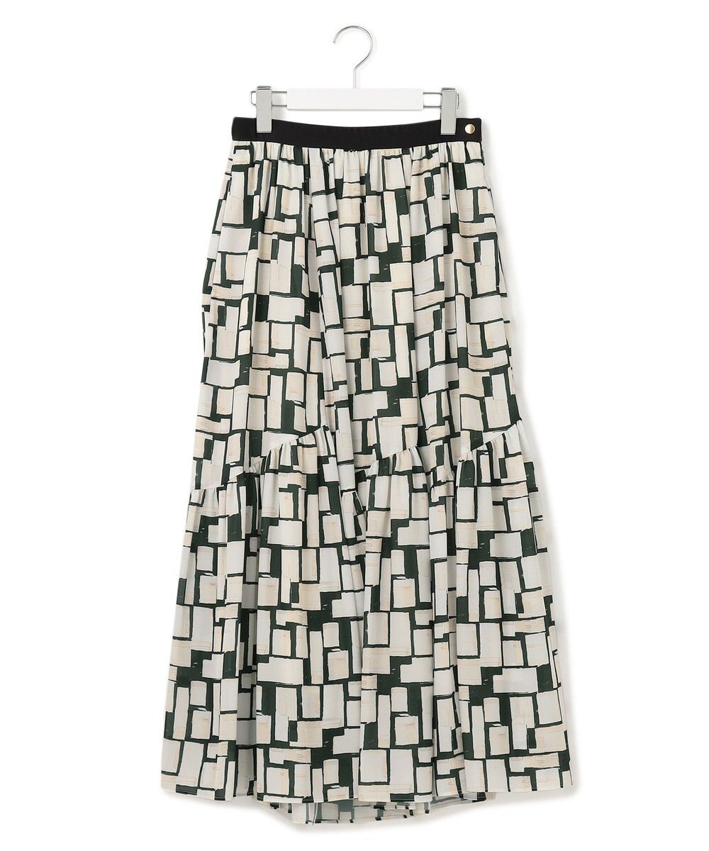 23区 L 【洗える】ARGENTIコラージュプリント ティアードスカート 