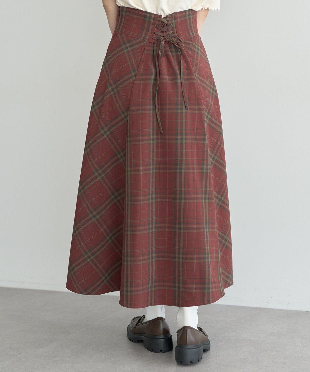 earth music&ecology バックレースアップチェックスカート 