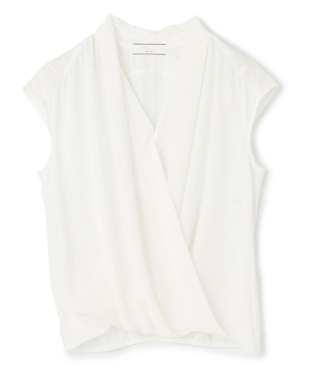 BEIGE， OLIVE / カシュクールフレンチスリーブブラウス 