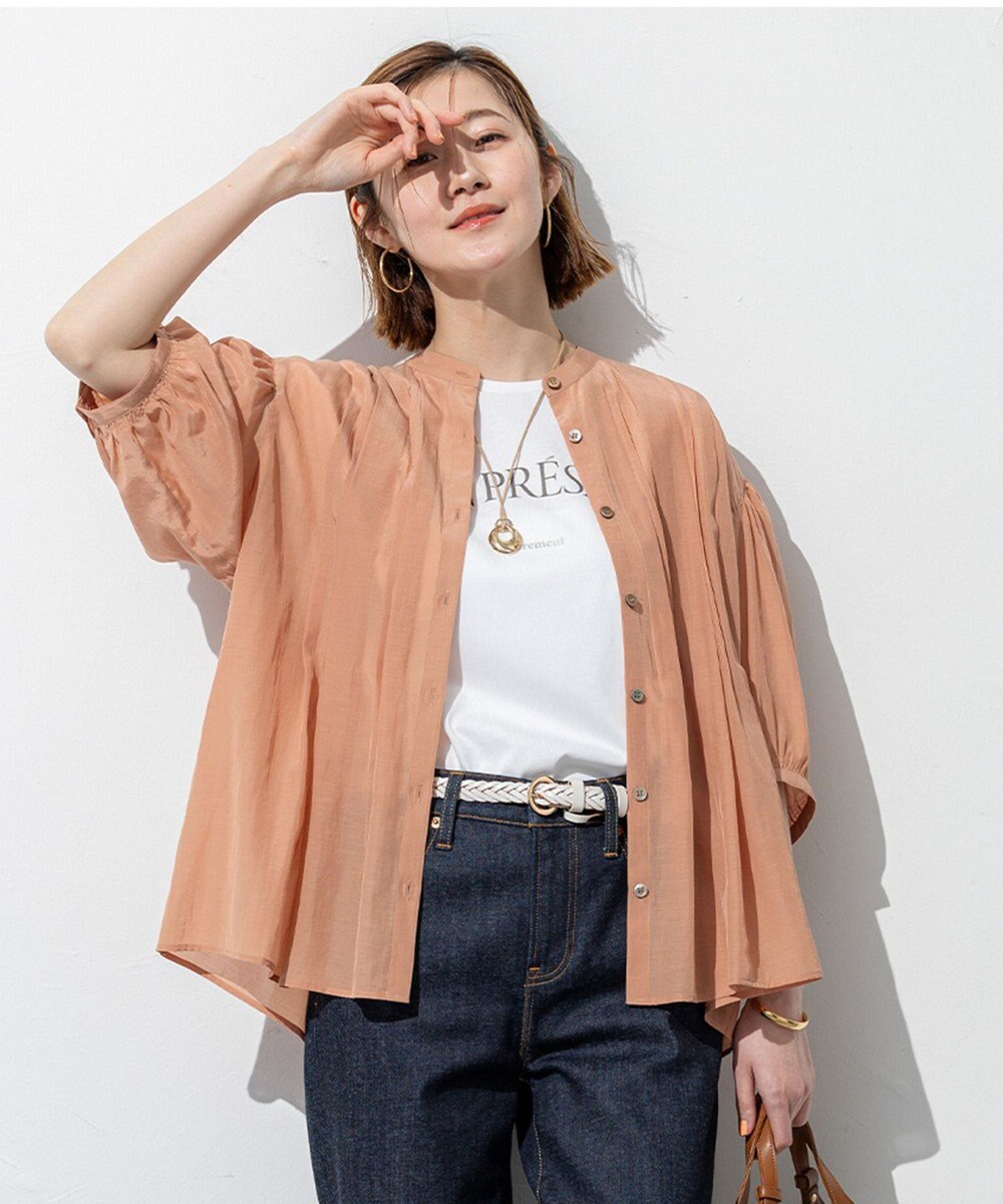 23区 【接触冷感/速乾性/洗える】エアリーブライトローン タック ブラウス 