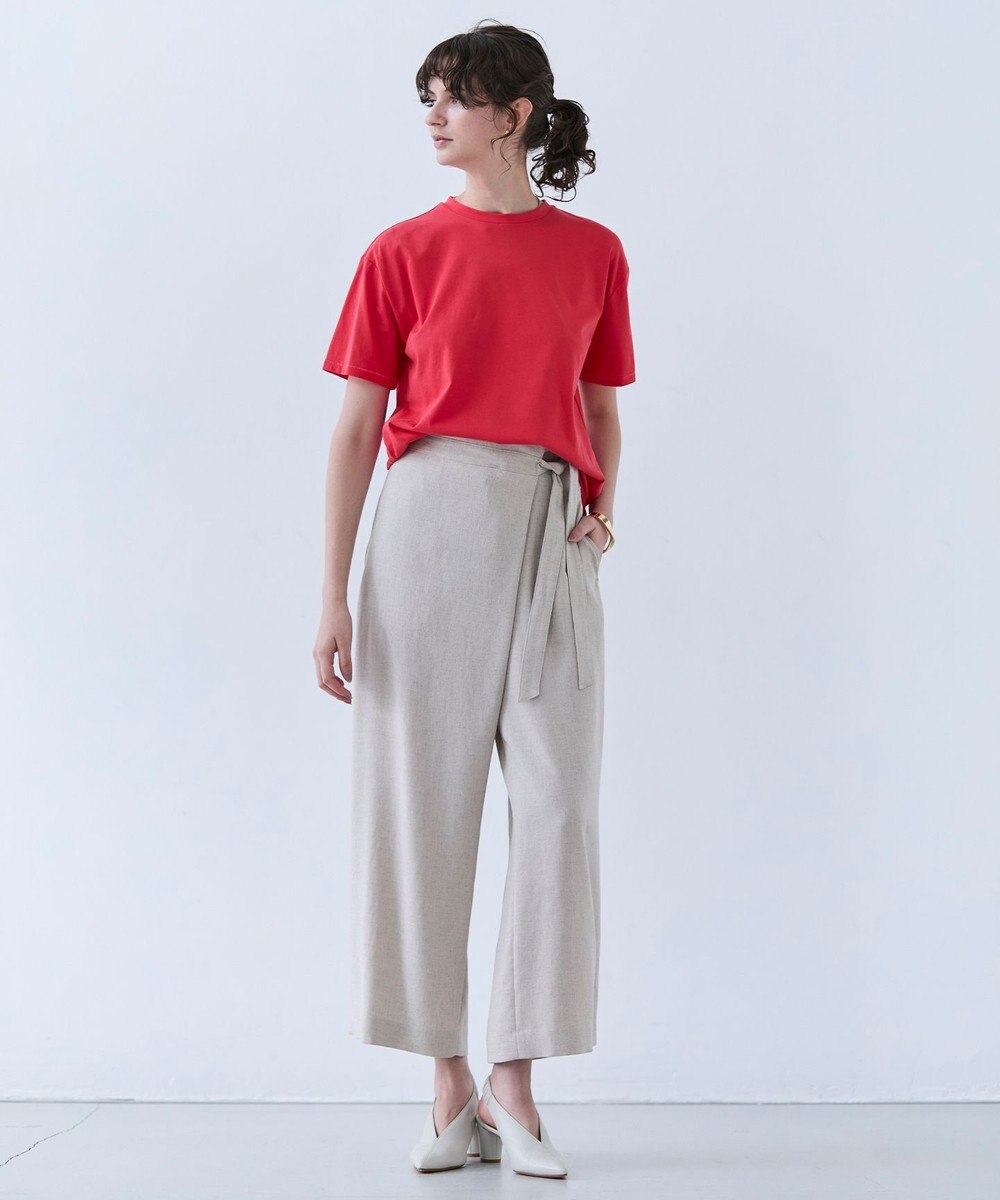 BEIGE， 【洗える】CAROLE / リネンライクラップワイドパンツ 