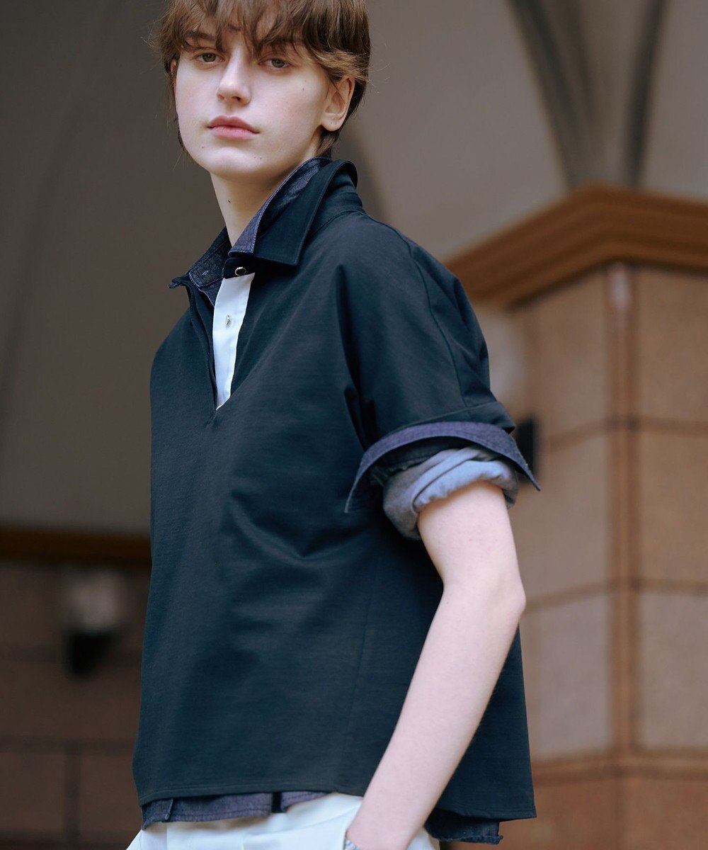 J.PRESS LADIES 【洗える】コットンリネンジャージー ポロ カットソー 