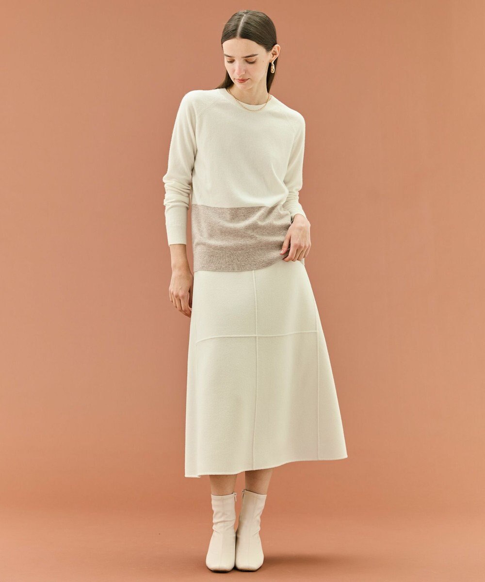 BEIGE， 【WEB限定・洗える】DEMING / バイカラーウールクルーネックニット 