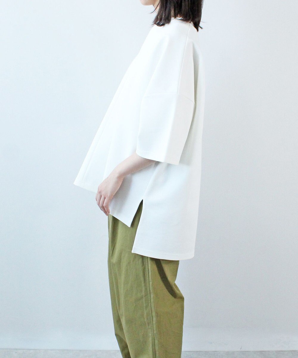 WHITE MAILS PAPER DOUBLE JERSEY KEY NECK T-シャツ 